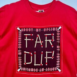 FAR DUP Personality Insights Graphic Tee Red Fruit of the Loom T-Shirt Sz XL Y2K